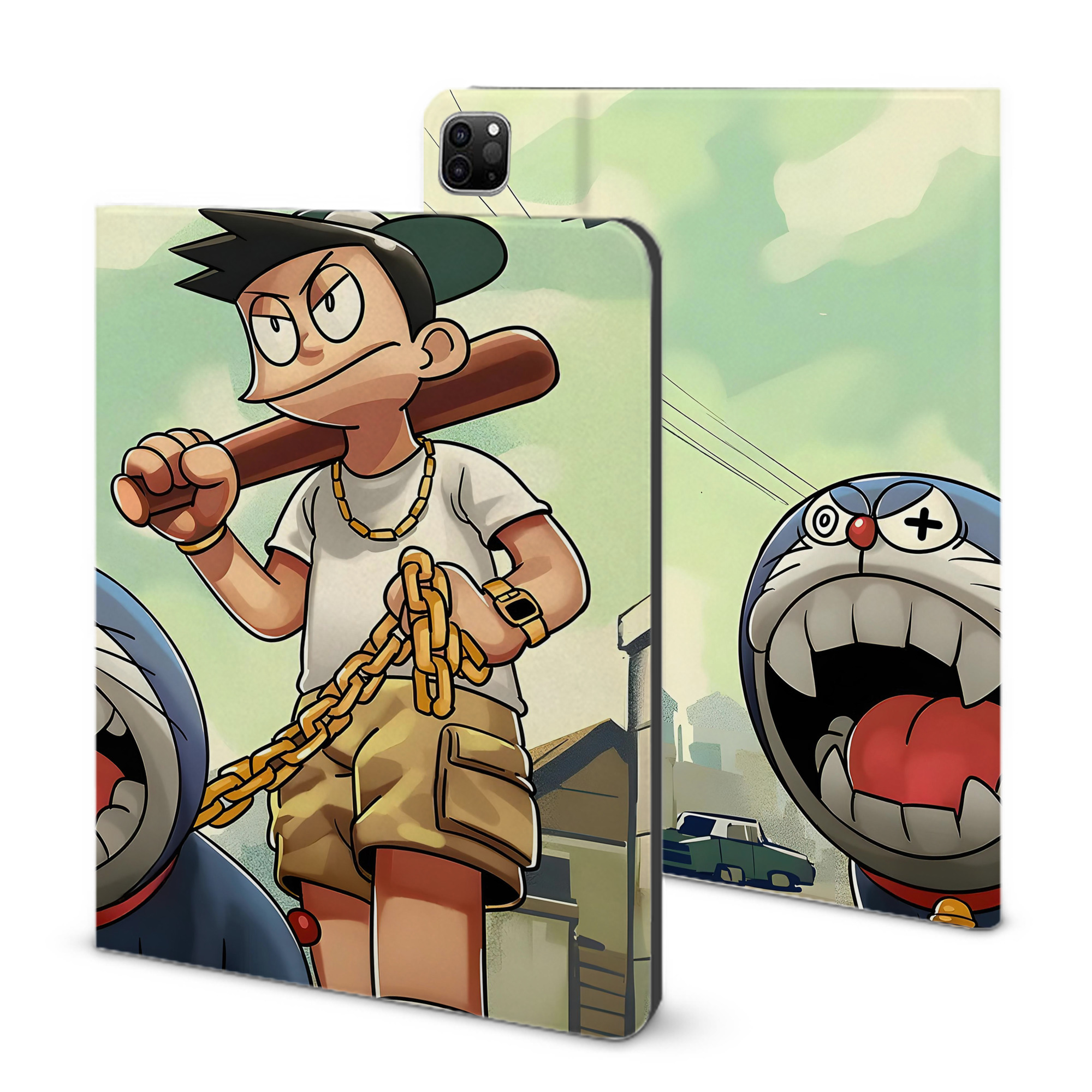 （画像用） ドラえもん Doraemon IPad ケース ブック型 PUレザー TPU 耐衝撃 軽量 薄型 ペン収納なし 全面保護 IPad 各モデル対応